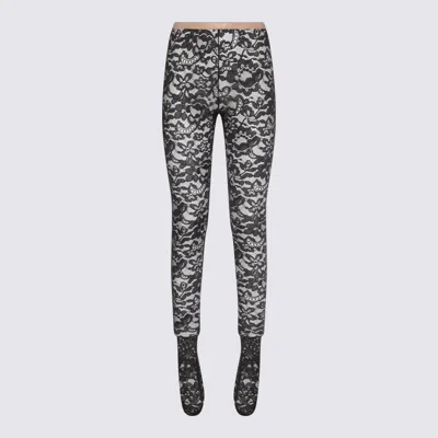 Valentino Sheer Lace Pattern Hosiery With Elastic Waistband In Black
