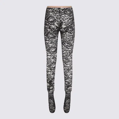Valentino Sheer Lace Pattern Hosiery With Elastic Waistband In Black