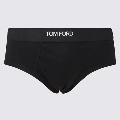 Tom Ford Black Briefs With Logged Waistband In Cotton Stretch Man In Multi