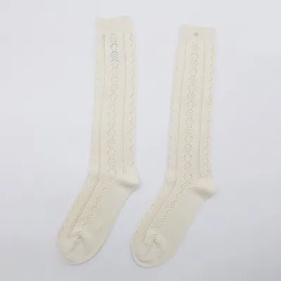 Valentino Perforated Cotton Socks With V-logo In Neutral