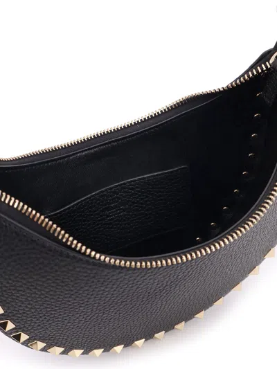 Valentino Garavani Rockstud Leather Mini Hobo Bag In Black