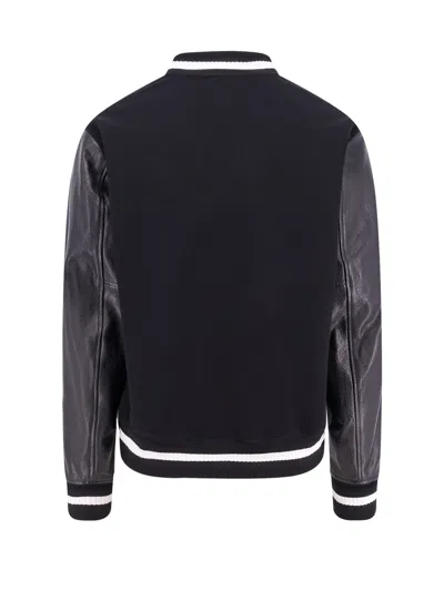 Givenchy Varsity Wool Blend Bomber With Leather Sleeves In Black