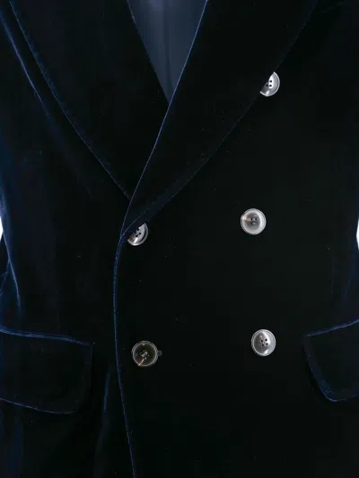 Giorgio Armani Velvet Blazer With Button Detailing And Wide Lapel In Blue