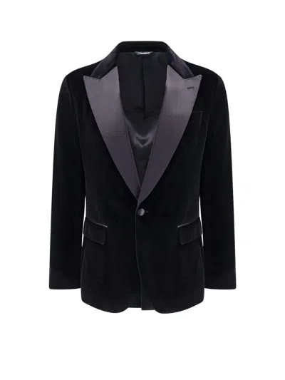 Dolce & Gabbana Velvet Blazer With Satin Lapel In Black