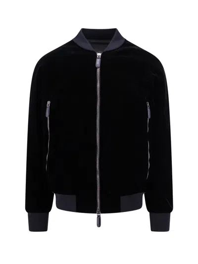 Giorgio Armani Velvet Bomber With Ribbed Accents In Black