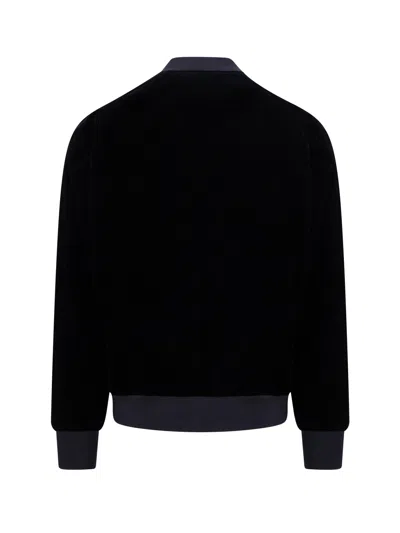 Giorgio Armani Velvet Bomber With Ribbed Accents In Black