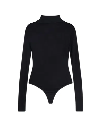 Self-portrait Viscose Knit Bodysuit In Black