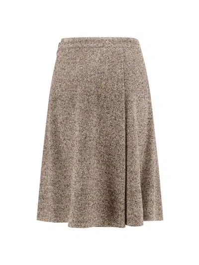 Brunello Cucinelli Virgin Wool And Silk Midi Skirt In Gray