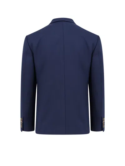 Valentino Wool Blazer With Front Pockets And Notch Lapel In Blue