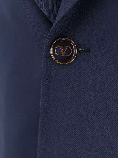 Valentino Wool Blazer With Front Pockets And Notch Lapel In Blue