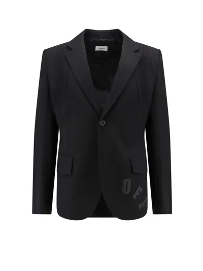Off-white Wool Blazer Embroidered Detail Front Flap Pockets In Black