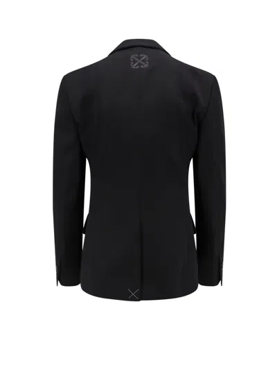 Off-white Wool Blazer Embroidered Detail Front Flap Pockets In Black