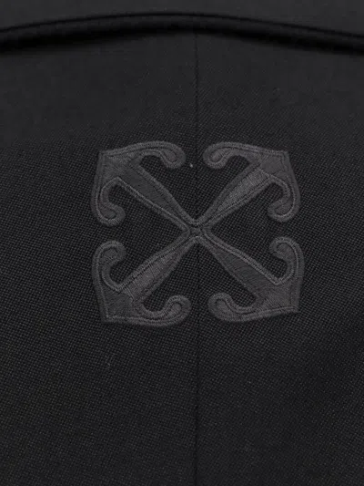 Off-white Wool Blazer Embroidered Detail Front Flap Pockets In Black