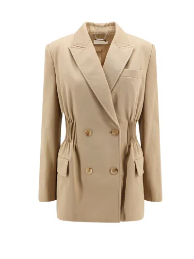 Chloé Virgin Wool Blazer With Pleated Detail In Brown
