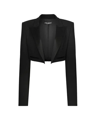 Dolce & Gabbana Virgin Wool Blazer With Satin Profiles In Black