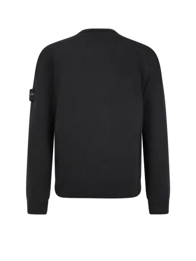 Stone Island Cardigan In Lana Vergine In Black