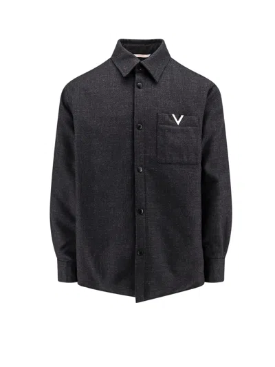 Valentino Virgin Wool Jacket With Metal V-detail In Gray