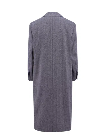 Ami Alexandre Mattiussi Ami Virgin Wool Coat With Herringbone Motif In Gray