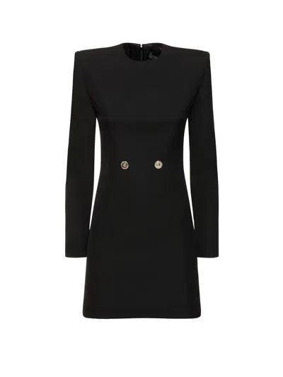 Versace Wool Grain De Poudre Mini Dress In Black