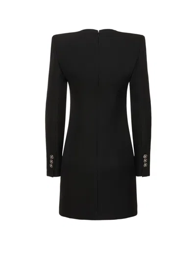 Versace Wool Grain De Poudre Mini Dress In Black
