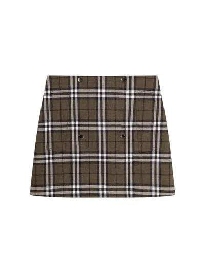 Burberry Virgin Wool Skirt With  Check Print In Brown