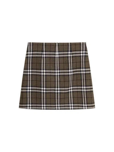 Burberry Virgin Wool Skirt With  Check Print In Brown