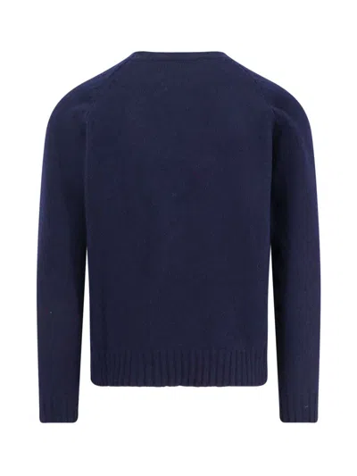 Valentino Shetland Wool Crewneck Jumper With Vlogo Embroidery In Blue