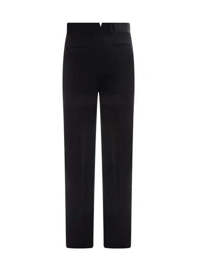 Ferragamo Virgin Wool Trouser With Satin Inserts In Black