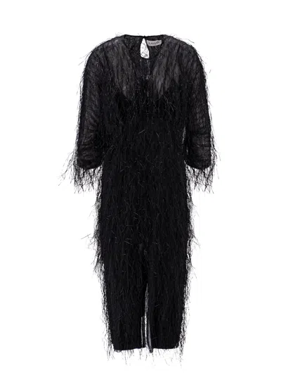 Lanvin Viscose And Silk Dress With Rafia Details In Black