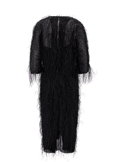 Lanvin Viscose And Silk Dress With Rafia Details In Black