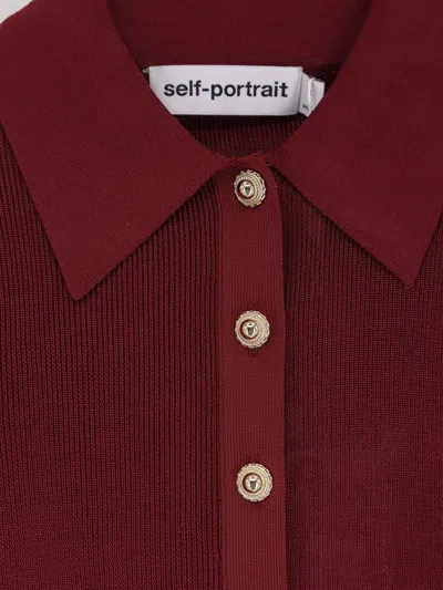 Self-portrait Bordeaux Viscose Bodysuit With Classic Collar In Red