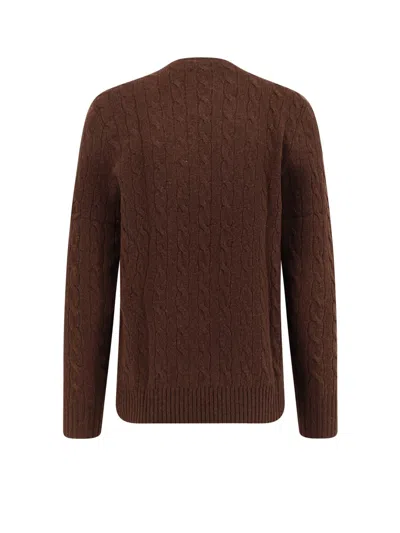 Polo Ralph Lauren Brown Cable-knit Sweater With Contrast Logo Embroidery In Brown