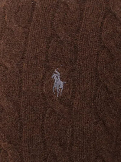 Polo Ralph Lauren Brown Cable-knit Sweater With Contrast Logo Embroidery In Brown