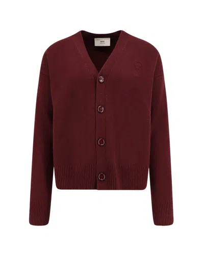 Ami Alexandre Mattiussi Ami Paris Cardigan Ami De Coeur Cherry Color In Wool And Cashmere Men In Red