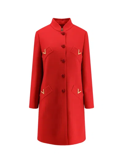 Valentino Womens Paris Embellished Regular-fit Wool And Cashmere Wool Coat In Red