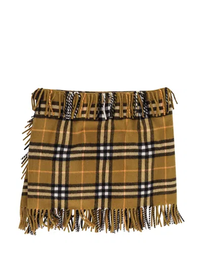 Burberry Wool And Cashmere Check Scarf Style Skirt In Green