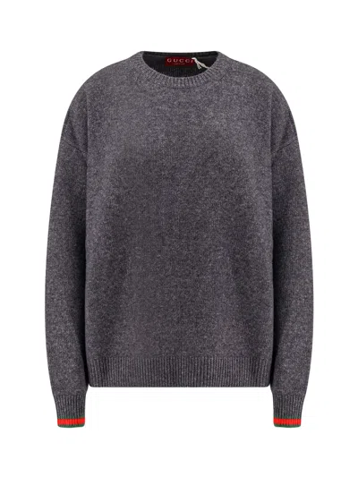 Gucci Wool And Cashmere Sweater With Web Details In Gray