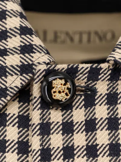 Valentino Coat With Vichy Pattern In Cotton And Wool In Brown