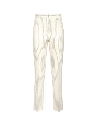 Tom Ford Wool And Silk Trouser With Striped Motif In White