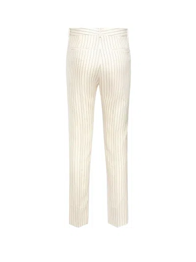 Tom Ford Wool And Silk Trouser With Striped Motif In White