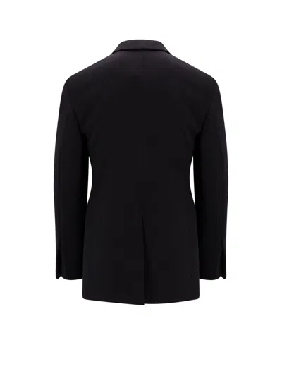Ferragamo Wool Blazer With Satin Profiles In Black