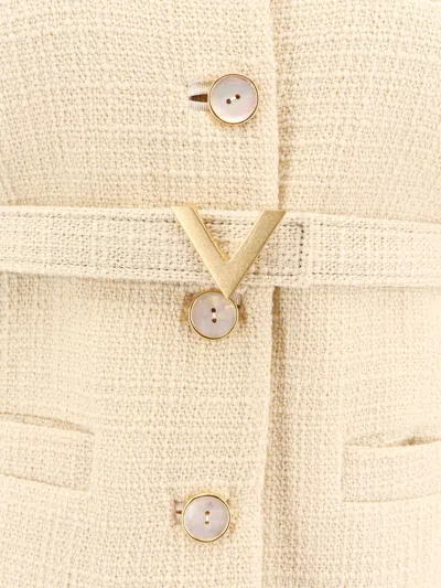 Valentino Wool Blazer With Leather Belt And V Gold Buckle