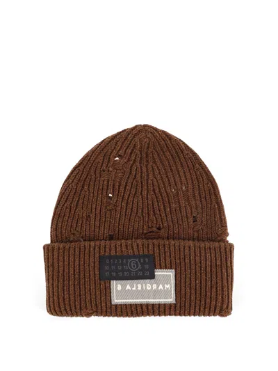 Mm6 Maison Margiela Wool Blend Beanie Hat With Distressed Effect