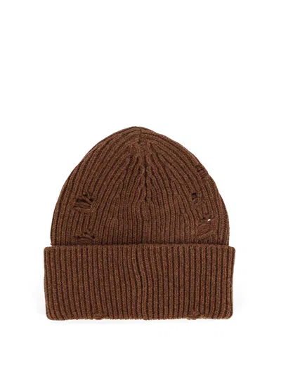 Mm6 Maison Margiela Wool Blend Beanie Hat With Distressed Effect