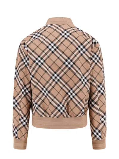 Burberry Wool Blend Jacket With Check Print In Multi