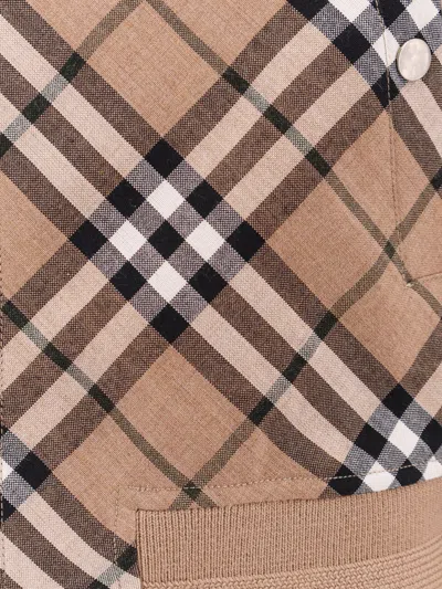 Burberry Wool Blend Jacket With Check Print In Multi