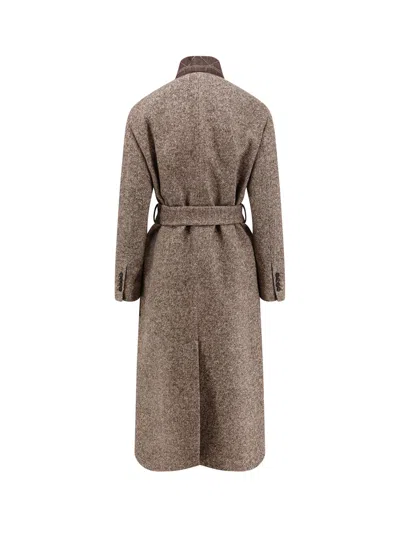 Brunello Cucinelli Wool Blend Coat Featuring Belted Waist In Gray