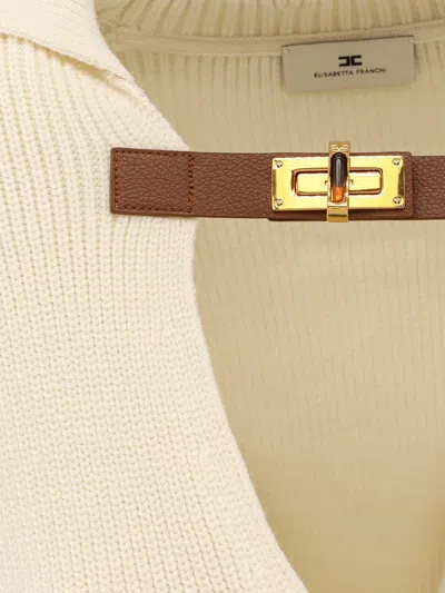Elisabetta Franchi Wool-blend V-neck Sweater In Neutral
