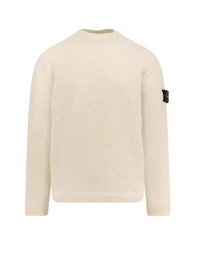 Stone Island Ivory Ribbed Crewneck Sweater In Neutral
