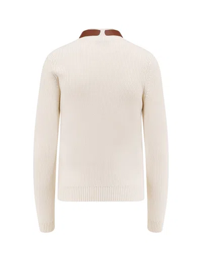 Elisabetta Franchi Ribbed High Neck Tricot Sweater In White